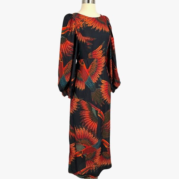 Farm Rio Arabesque Toucans Open Back Midi Dress in Multi Size S Long Sleeve - Picture 6 of 12